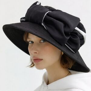 Maggie Mae Adjustable Elegant Black Silk Bow Applique Hat